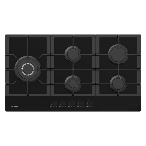 Black Gas-On-Glass Cooktop with Side Wok - 900mm