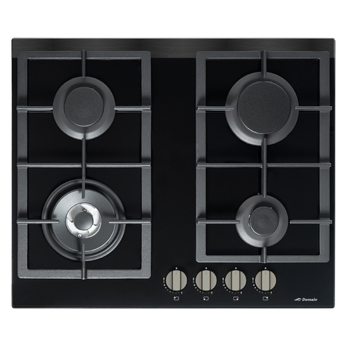 Italian Black Gas-On-Glass Cooktop with Wok Burner - 610mm